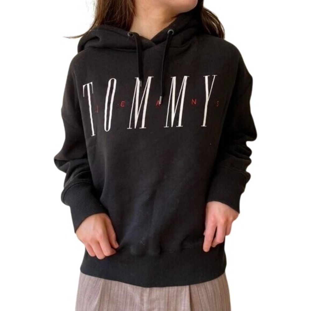 Tommy‎ Jeans Logo Hoodie Black Graphic Sweatshirt Womens Size Medium